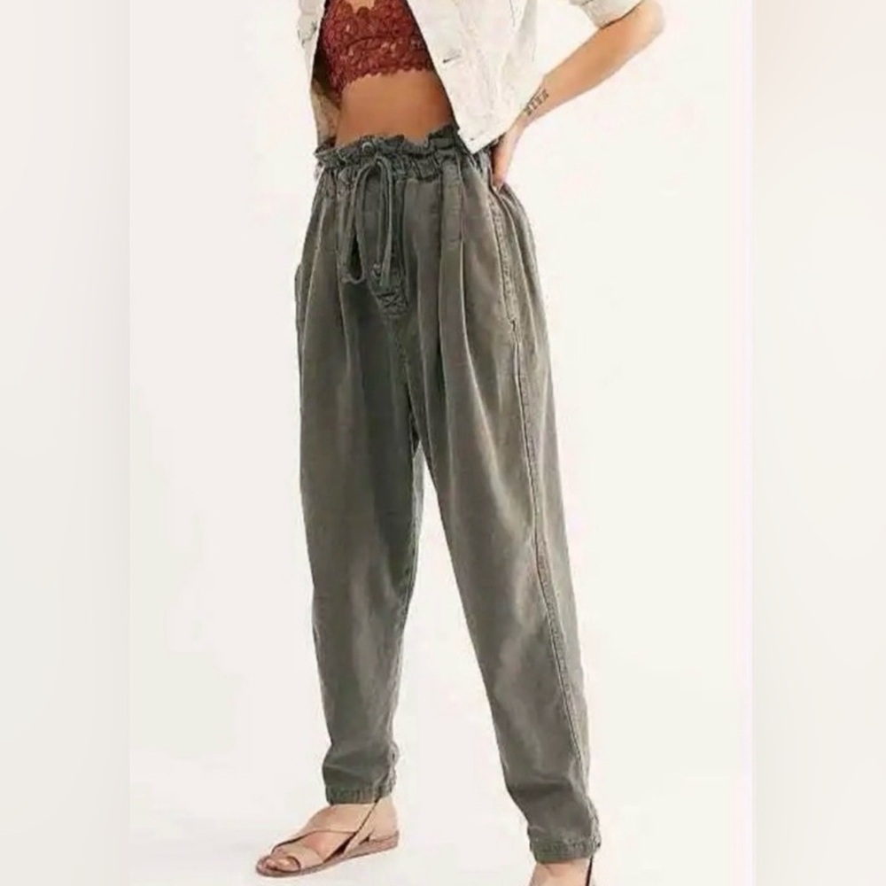 Free People Margate Pleated Drawstring Gray Paperbag Chinos Size XS